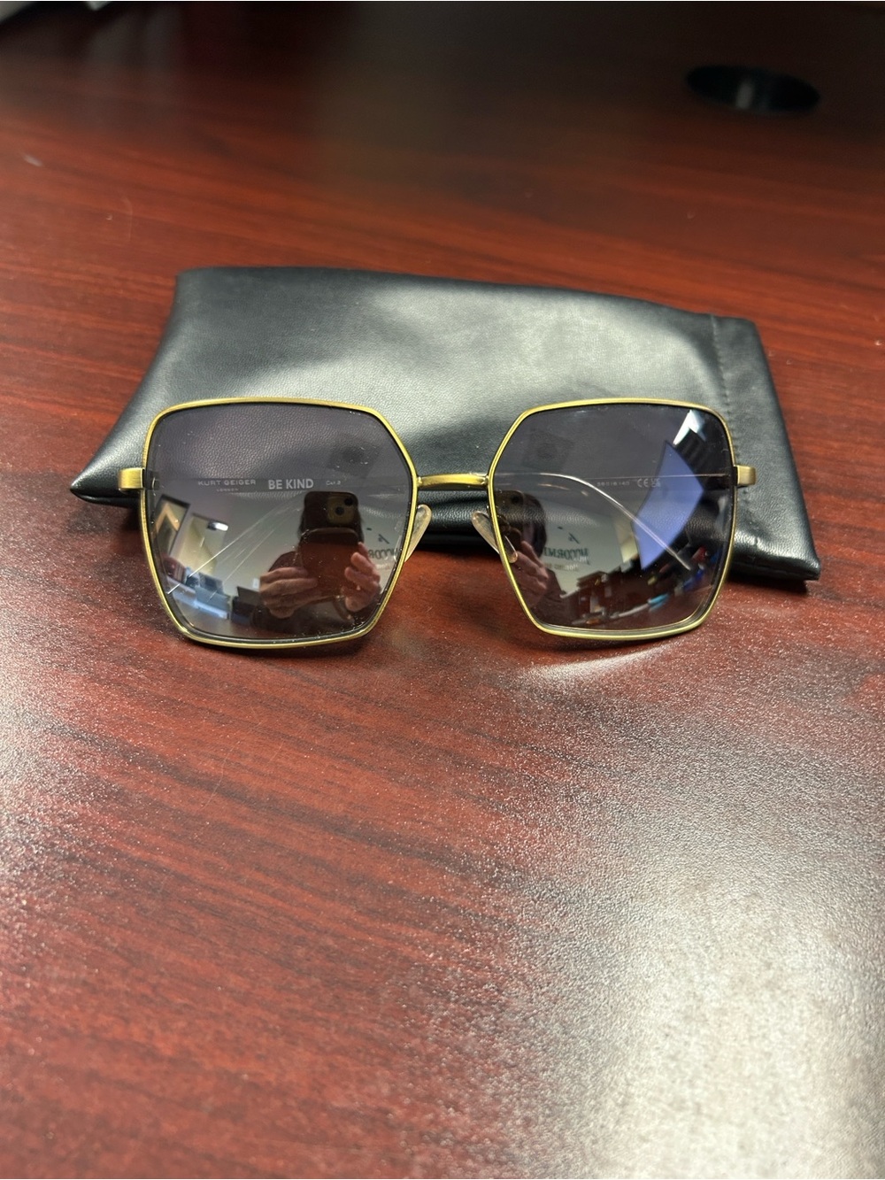 Kurt Geiger Gold Metal Square Sunglasses with Gradient Lenses